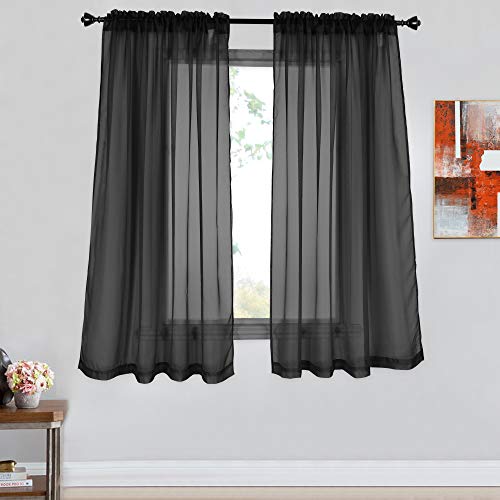 2 Panels Window Sheer Curtains 52 x 63 Inches (104 Total Width) Rod Pocket Voile Panels for Bedroom Living Rooms Solid Sheer Curtains Black - color: Black, size: 52"W x 63"L (Pack of 2)