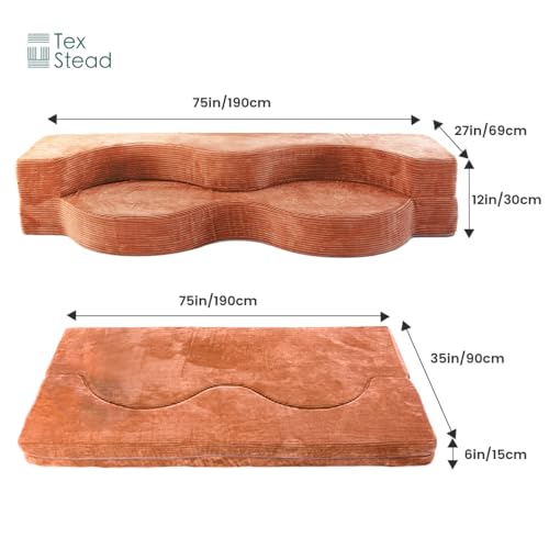 75" Folding Sofa Bed Convertible Futon, Twin Size Sleeper Couch, Washable Velvet Corduroy Cover & High-Density Foam, 2-in-1 Floor Mattress, No Assembly for Living Room/Dorm Orange - color: Orange