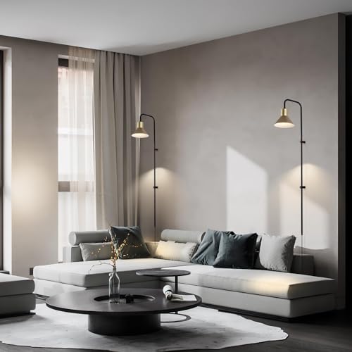 Plug in Wall sconces Set of Two with Switch, Indoor Horn Cover Wall Mounted Lamp with E26 Base, Long Wall Light for Bedroom Living Room Study Hallway Bedside(2PCS) - color: Black-2Pack
