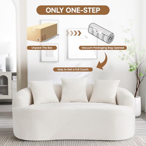 65" Boneless Loveseat Sofa Couch, Modern Comfy Curved Cloud Sofa, Chenille Deep Seat Love Seat Couches for Living Room, No Assembly, Beige - color: Beige, size: Loveseat Sofa