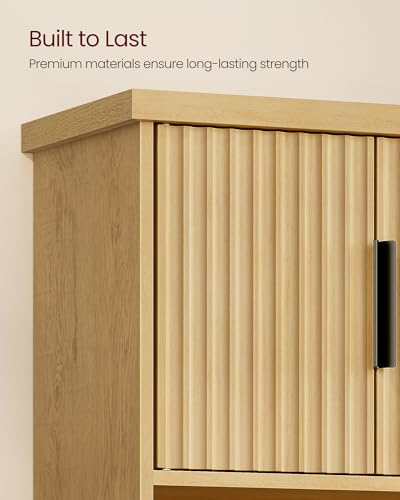 VASAGLE MAXE Collection - Bathroom Cabinet Wall Mounted, Over Toilet Hanging Cabinet with Adjustable Shelf, Towel Bar, Fluted Doors, 7.9 x 23.6 x 28.7 Inches, Transitional, Oak Beige UBBK135Y01S - color: Oak Beige, style: 2Doors(28.7"H)