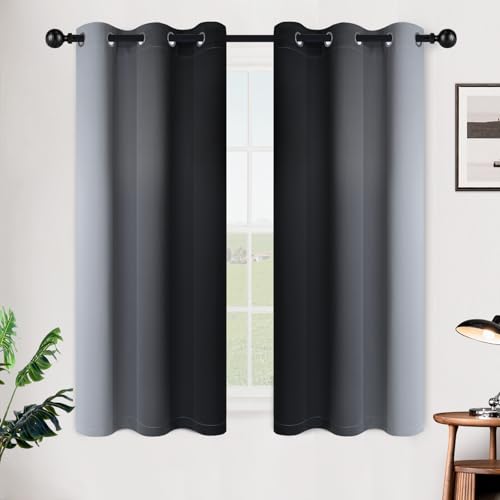 SimpleHome Ombre Black to Grey White Curtains for Living Room 42Wx54L | Room Darkening Curtains for Bedroom,Gradient Light Blocking Curtain,Thermal Insulated Grommet Window Drapes,2 Panels,54 Inch - color: Black, size: 42"W x 54"L (Pack of 2)