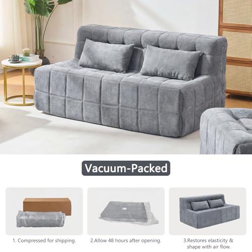 3 PCS Modular Sectional Sofa,Boneless Cloud Couches for Living Room, 2 Small Single Couch and 1 Loveseat Sets with Cushion,Comfy Floor Lounge Sofa for Bed Room,Apartment,Deep Seat Couch,Grey | Boneless Cloud - size: 1LOVESEAT&2Single