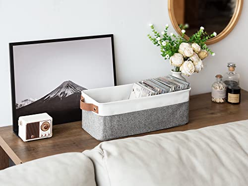 StorageWorks Narrow Storage Bins, Small Baskets, Grey and White, 2-Pack | With Metal Frame, Sturdy Structure, PU Handles, Toilet Paper Storage, Long Storage Bins for Bathroom, Closet, Shelf - color: Grey and White, size: 15"L x 6"W x 5"H