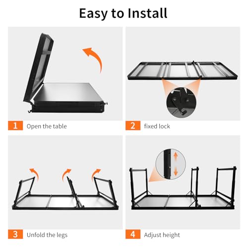 Folding Camping Table, Black Aluminum Frame,3-Position Adjustable Height,Lightweight Carry Handle, Portable for Travel, Camping Outdoor Use, 6FT x 2FT(X-Large), Black - size: 6 ft x 2 ft × 2.3 ft H