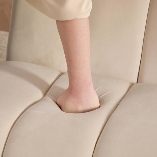 Velvet Slipper Chair, Armless Upholstered Accent Chair with Black Metal Legs, Modern Lounge Chair for Living Room, Bedroom, Office & Reading Nook (Beige+Metal) - color: Beige+metal