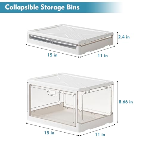 Kmiectse Clear Storage Bins with Lids 3 Pack 【Stackable & Sturdy】 | Plastic Multifunctional Folding Storage Bins for Bedroom, Living Room, Study,Room, 23 QT Folding Box with Magnetic Door - size: 3 Tier-3 Lids