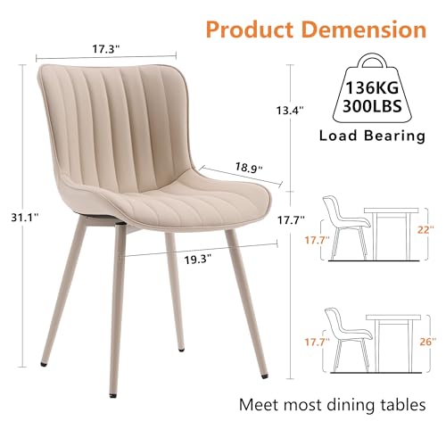 YOUNUOKE Dining Chairs Set of 2 Mid-Century Modern Kitchen Chairs Cream | Faux leather upholstered with Back, fits dining living waiting room guest reception. Waterproof easy to clean assemble, 300lb - color: All Cream