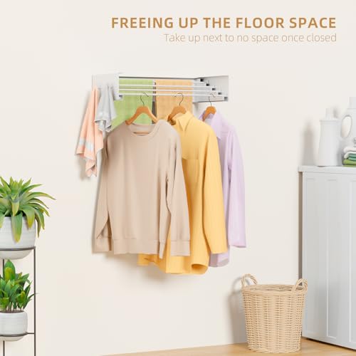 ZMBESUP Upgrade Small Wall Mounted Drying Rack with 4 Hooks, 23.6" Compact Foldable Laundry Rack for Apartment, Space Saving Collapsible Design, Includes Template for Small Bathroom & Balcony (White) - size: 23.6'' Upgrade
