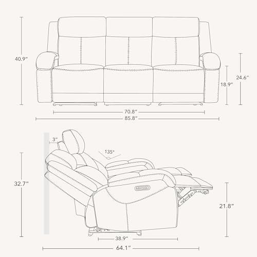 Watson & Whitely Genuine Leather Power Recliner Sofa & Loveseat Set, Cream | Wall Hugger Reclining Sofas, Power Headrest, Center Storage Console, Charging Ports, Cup Holders, Living Room Furniture Set - color: Cream, style: Loveseat+3 Seater Sofa