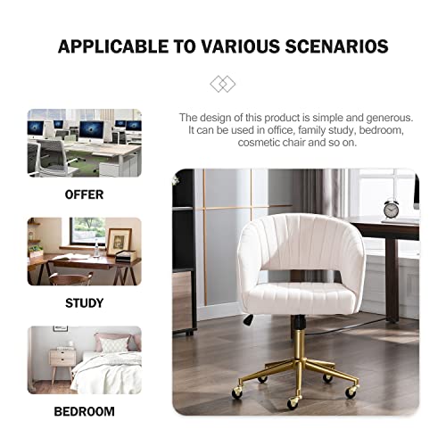 Velvet Office Desk Chair, Upholstered Home Office Desk Chairs with Adjustable Swivel Wheels, Ergonomic Office Chair for Living Room, Bedroom, Office, Vanity Study (Beige) - color: Beige