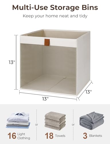 StorageWorks 13x13 Storage Cubes, Closet Storage Bins with Clear Window, Large Fabric Organizer for Clothes, Collapsible Storage Baskets with PU Handles, Beige, 3-Pack - color: Beige, size: 13"L x 13"W x 13"H
