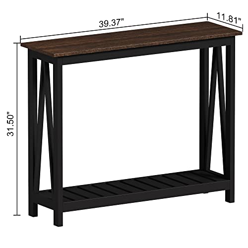ChooChoo Farmhouse Console Table, Narrow Sofa Table for Entryway, 40 Inch | Rustic Entryway Table for Living Room, Hallway, Black - color: Black, size: 11.8"d X 39.4"w X 31.5"h