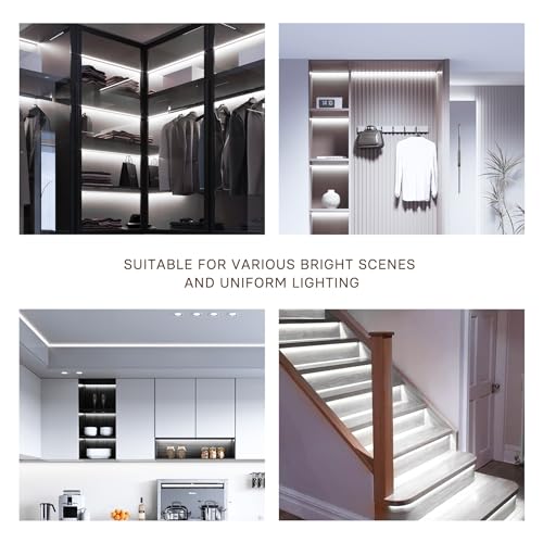 Pandery COB LED Strip Lights Cool White,24V Dimmable led Light Strip KIT with Remote and app Control,6000K 50FT/15m 8mm Wide Ra>90 Cuttable Flexible Strip Lights for Bedroom,Wardrobe,Cabinet - color: 6000K Cool White, size: 50FT