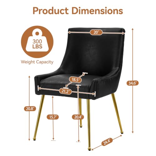 Faux Leather Dining Chairs Set of 2, Gold Legs Accent Kitchen Chairs, Black | Mid Century Modern Chairs with Gold Pull Handle, Upholstered PU Leather Chairs for Dining, Kitchen, Living Room, Restaurant - color: Pu-black, size: Set of 2