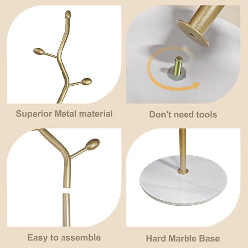 Gold Tree Meta Coat Rack with Marble Base Freestanding Hall Tree | Multi-Hook Entryway Organizer for Hallway, Bedroom, Living Room (Gold) - color: Gold