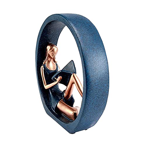 EKDJKK Resin Figurine Reading a Book Yoga Girl Bookshelf Bookcase Aesthetic Decoration Sculpture Accent Piece, Art Sculptures Modern Accents Figurine for Library Office Steel Statue Gifts