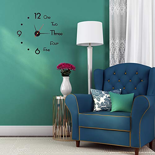 10-20 Inch DIY Wall Clock 3D Frameless Silent Non Ticking, Black Round Battery Operated Modern Wall Clocks for Living Room Bedroom Office Home and Kitchen - size: Small (10-20 Inch)