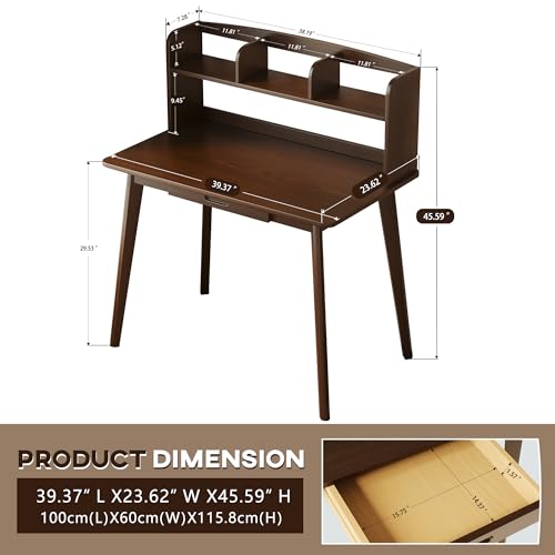 IOTXY Small Writing Desk with Hutch - 39.4" Work Computer Study Table | Black Walnut, Storage Drawer, Space-saving for Home and Office, with Bookshelves - color: Black Walnut, size: 39.4-Inch