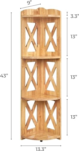 3 Tier Corner Shelf, Wood Corner Shelf Stand, Corner Bookshelf & Corner Bookcase for Small Spaces, Small Corner Shelf Organizer for Living Room, Home Office, Bedroom, (Natural, 4 Tier X) - color: Natural, size: 4 Tier X