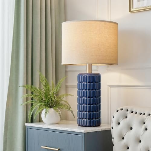 Seealle 23" Modern Ceramic Table Lamps Set of 2, Lamps for Bedroom, Blue | Lamps for Living Room, Bedroom, Bedside, Night Stands, End Table, Desk, Farmhouse Home Decor - color: Blue