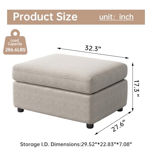 Miuuod Single Ottoman for Oversized Sectional Sofa for Living Room,Cozy Ottoman Small Space,Broad Seater & Convertible Sofa,Velvet Couche Stool,Beige - color: Beige, style: 1 Ottomans