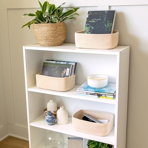 NaturalCozy 11.8"x8"x4.5” Storage Baskets for Shelves 3 Pack | Cotton Rope Woven Small Baskets for Organizing | Small Storage Bins for Nursery, Bathroom, Closet, Cube Shelf, Decorative, Gift Basket - color: Beige, size: 11.8" x 8" x 4.5"