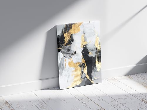 Black White Gold Abstract Canvas Wall Art Modern Minimalist Painting Black White Grey Wall Art Abstract Graffiti Painting Modern Gold Foil Artwork for Living Room Bedroom Bathroom 16x24inchx2 (Framed) - color: A-Framed, size: 16L" x 24W"
