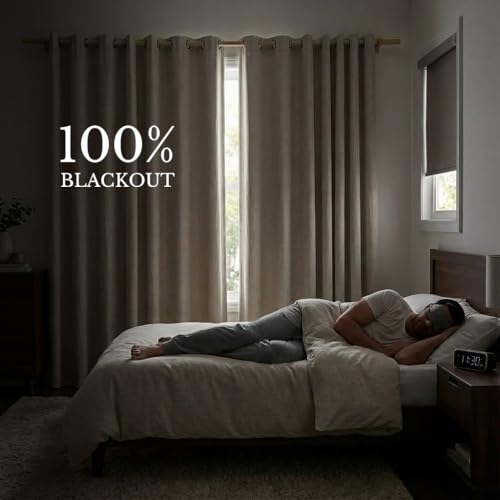 NICETOWN Full Blackout Natural Linen Cold Reducing Curtains 102" Length with Thermal Insulated Liners for Living Room, 2 Panels, 52 inches W, Farmhouse Style Keep Warm Large Window Draperies for Hall - color: Natural, size: 52"W x 102"L (Pack of 2)