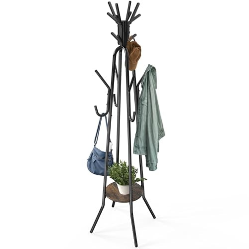 Simple Houseware Standing Coat/Hat Rack with Shelf, 20 Hooks, Rustic Brown | Tree Shaped Rack for Entryway, Hallway, Bedroom, Office