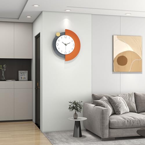 FLEBLE Modern Wall Clocks for Living Room Decor Large Decorative Wall Clock | Analog Battery Operated for Bedroom Office Kitchen Classroom Home Black Wood Pendulum Clock Silent Non Ticking 14x16 inches - size: 14*16in