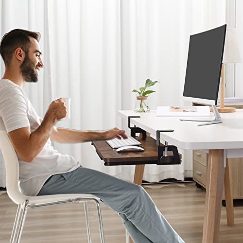 ETHU Keyboard Tray Under Desk, 26.77" X 11.81" Large Size Keyboard Tray with C Clamp-on Mount Easy to Install, Computer Keyboard Stand, Ergonomic Keyboard Tray for Home and Office (Black) - color: Black