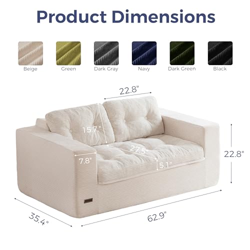 MAXYOYO 63" Boneless Sofa Couch, 2-Seater Cloud Couch Floor Loveseat for Small Space with Pillows, Tufted Floor Sofa with Layered Cushion for Apartment & Lounge, No Assembly Required, Beige - color: Puffinest Style Beige, size: 63" Loveseat