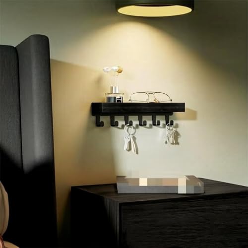 Wall Mounted Key Hanger with Shelves - Decorative Mailing Organizer with Key Hook for Entrance Entrance, Frosted Wood with Mounting Hardware (Black, 9.64" W x 2.36" H x 2.75" L, 6) - color: Black, size: 9.64" W x 2.36" H x 2.75" L