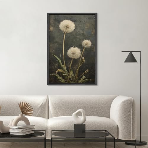 SIGNWIN Framed Canvas Print Wall Art Antique Style Dandelion Still Life Dark Illustrations Modern Art Multicolor for Living Room, Bedroom, Office - 16"x24" BLACK - color: B07-2605-M28, size: 24"L x 16"W