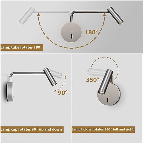ZEROUNO Wall Mounted Reading Light Swing Arm Bedside Lamps for Bedroom Hardwired Sconces with Switch LED Mounted for Home Decor Wall Lighting Fixtures Indoor (Silver) - color: Silver