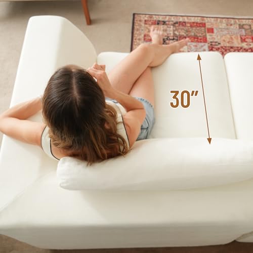 Luxanimarion 115" Cloud Boneless Sectional Couch, Deep Seat L Shaped Modular Couch with Ottoman, Oversized Upholstered Convertible 4 Seater Modular Sofa for Living Room,Black Chenille - color: Beige, size: 3 Seater + 1 Ottoman