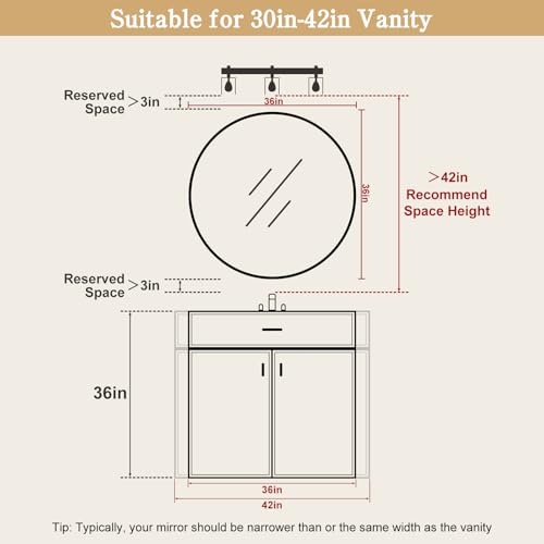 28 Inch Round Wood Mirror, Burlwood Grain Wood Frame Circle Mirror, Versatile Wall Decor for Bathroom Vanity, Living Room, Bedroom and Entryway, Natural - size: 36"L x 36"W