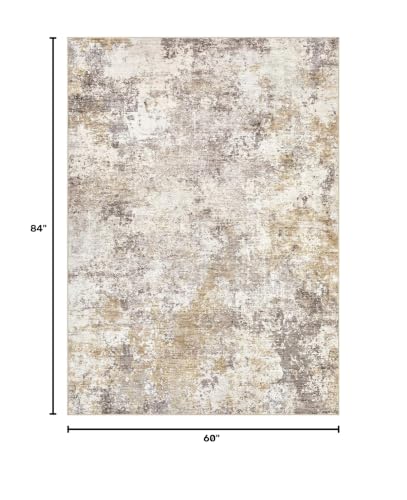 Nakagishi 5x7 Abstract Washable Area Rugs for Living Room-Golden Brown | Modern Non-Slip Silicone Backing Low Pile Soft Carpet for Bedroom Dining Decor for Families with Kids and Pets - color: Brown, size: 5' x 7' (Rectangular)