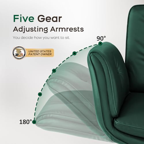 amseatec Criss Cross Office Chair, Swivel Makeup Vanity Chair with Wheels | Wide PU seat supports cross-legged, fidget-friendly sitting; 5-level armrests create pet space; wipe-clean finish eases care - color: Green