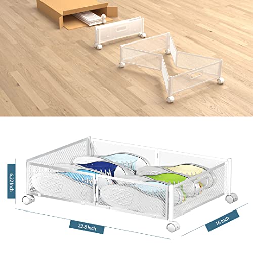 Under Bed Storage Containers, Under Bed Shoe Storage With Wheels, Foldable Bedroom Storage Organization with Handles, Under Bed Storage Bins Drawer For Clothes, Blankets And Shoes, Bedding - color: WHITE, size: 2 Pack