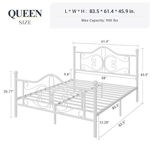 Allewie Metal Full Platform Bed Frame, Butterfly Pattern Design, White | Butterfly Design Headboard & Footboard, Under Bed Storage, No Box Spring Needed, Easy Assembly - color: White, size: Full