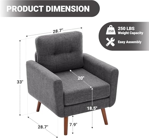 Tbfit Accent Chair, Reading Chair for Living Room & Bedroom, Mid Century Modern Arm Chair, Button Tufted Upholstered Accent Chairs Sofa with Solid Wood Frame, Grey - color: Grey, size: Single