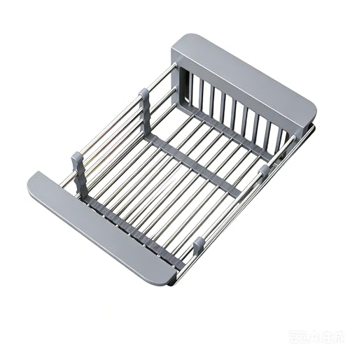 Extend Kitchen Sink Drain Basket, Adjustable Length 11.42-18.7in, Stainless Steel Dish Drying Rack for Kitchen, Retractable Over The Sink Drainer for Dishes, Fruits, Vegetables (Gray) - color: Gray