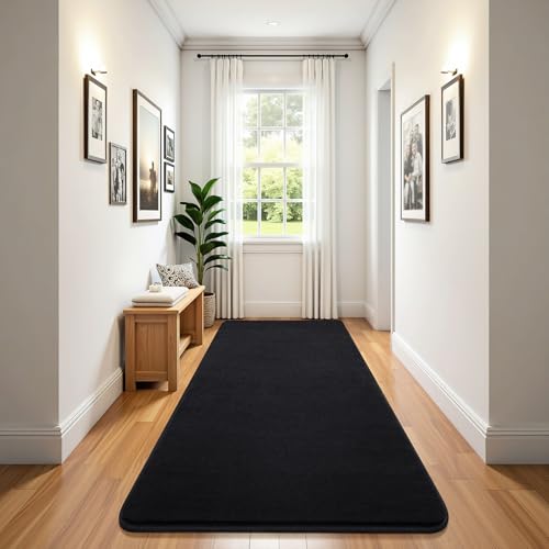 BENRON Soft Runner Rugs for Bedroom Hallway 2x8, Non Slip Washable, Black | Minimalist, Low Pile, Long Runners for Kitchen Laundry Dorm, Kids Room - color: Black, size: 2' x 8' (Runner)