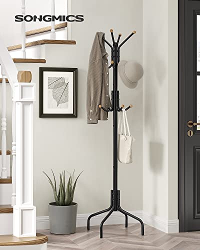 SONGMICS Coat Rack Freestanding, Metal Coat Rack Stand with 12 Hooks and 4 Legs, Holds Clothes, Hats, and Bags, for Entryway, Living Room, Bedroom, Black URCR031B01 - color: Black, style: 12 hooks
