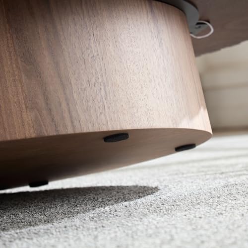 43.7'' Round Coffee Table for Living Room,Modern Handcraft Drum Coffee Table Wood Small Coffee Table with Sturdy Pedestal,Wanult - color: Walnut, size: 43.7"x24.8"x13.38"