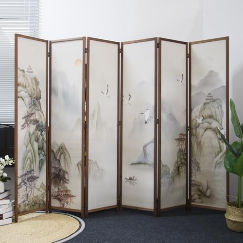 6 Panel Room Divider Screen,Double Faced Room Divider Folding Wall Divider for Room Separation,Mountains and Waters Landscape,67" H x 94.5" W - color: Mountains and Waters, size: 6 Panel