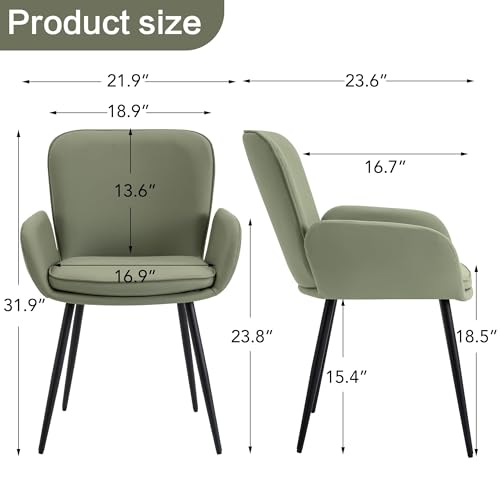 VKNOW Modern Faux Leather Dining Chairs Set of 6 with Armrest, Green | Armed Dining Room Chairs with Metal Legs, Kitchen Chairs for Restaurant Kitchen Living Room - color: Green-leather, size: Set of 6
