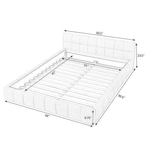 Chenille Fabric Upholstered Platform Bed Frame with Soft Headboard, Modern Low Profile Grounded Design, No Box Spring Needed, Sturdy MDF & Wood Frame, Neutral Style (Blue green, Queen (U.S. Standard)) - color: Blue Green, size: Queen (U.S. Standard)